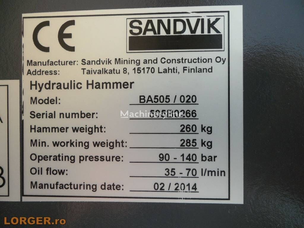 Sandvik BA 505 - Hydraulic hammer: picture 5
