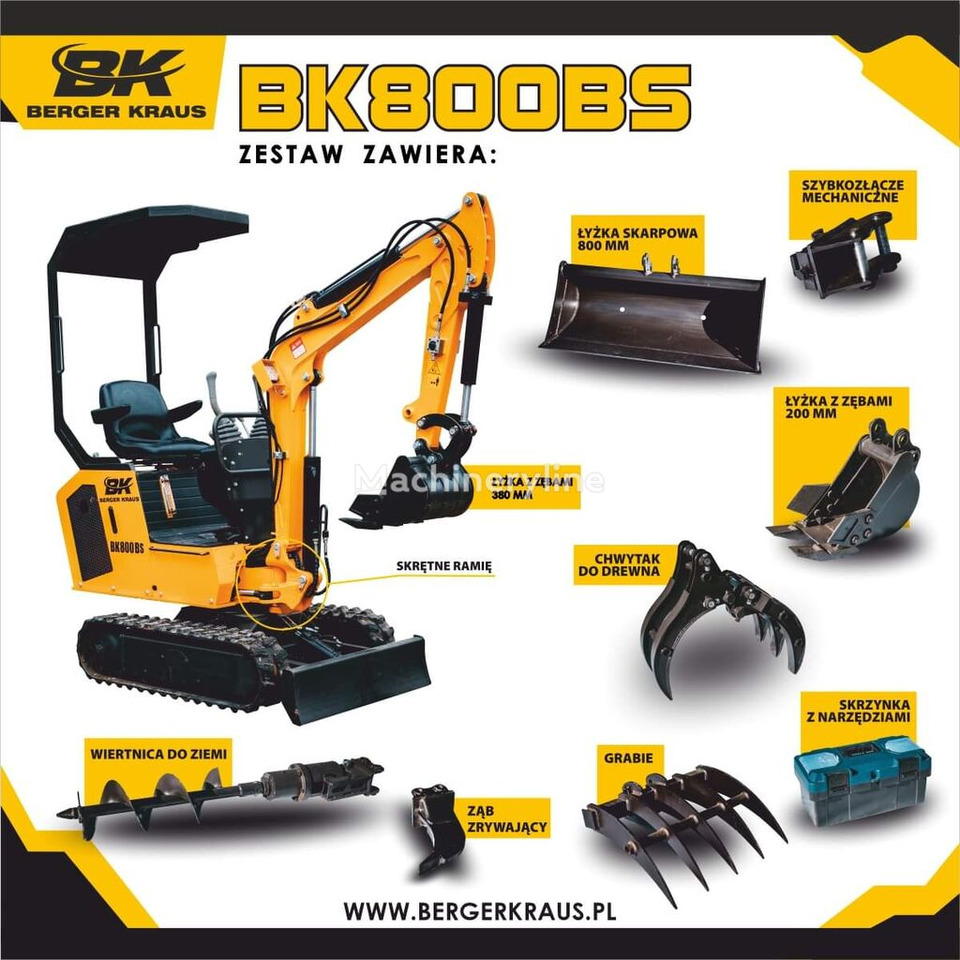 Berger Kraus Mini Excavator BK800BS torsion arm with FULL equipment - Mini excavator: picture 1