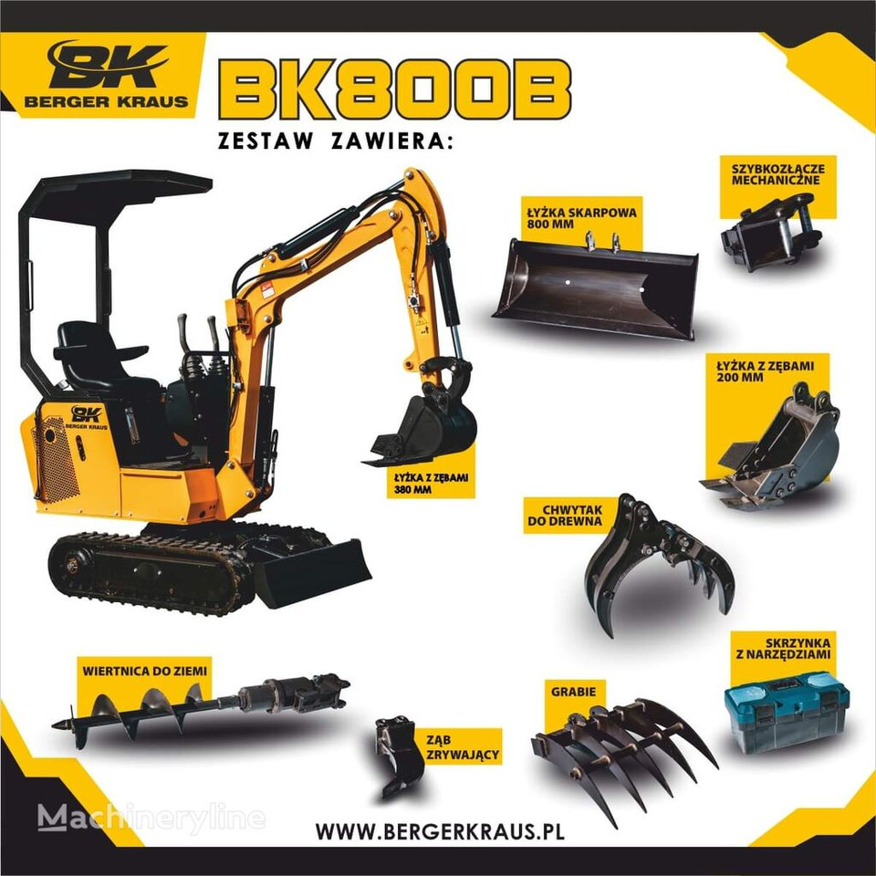 Berger Kraus Mini Excavator BK800B with FULL equipment - Mini excavator: picture 1