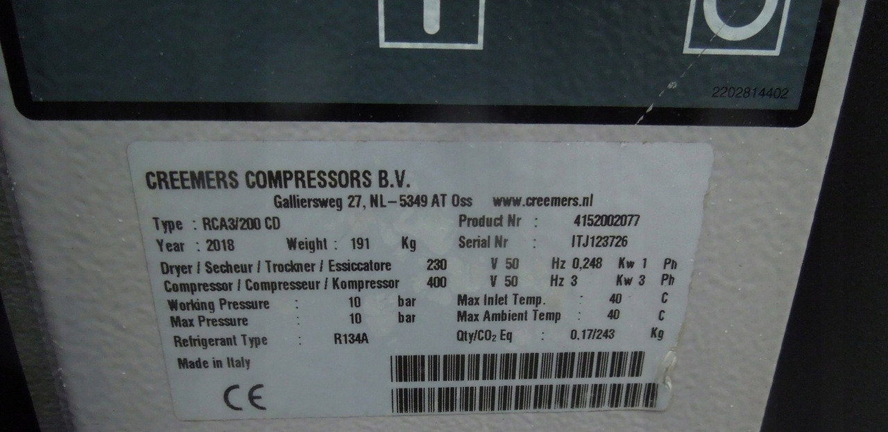 CREEMERS RCA3/200CD - Air compressor: picture 2