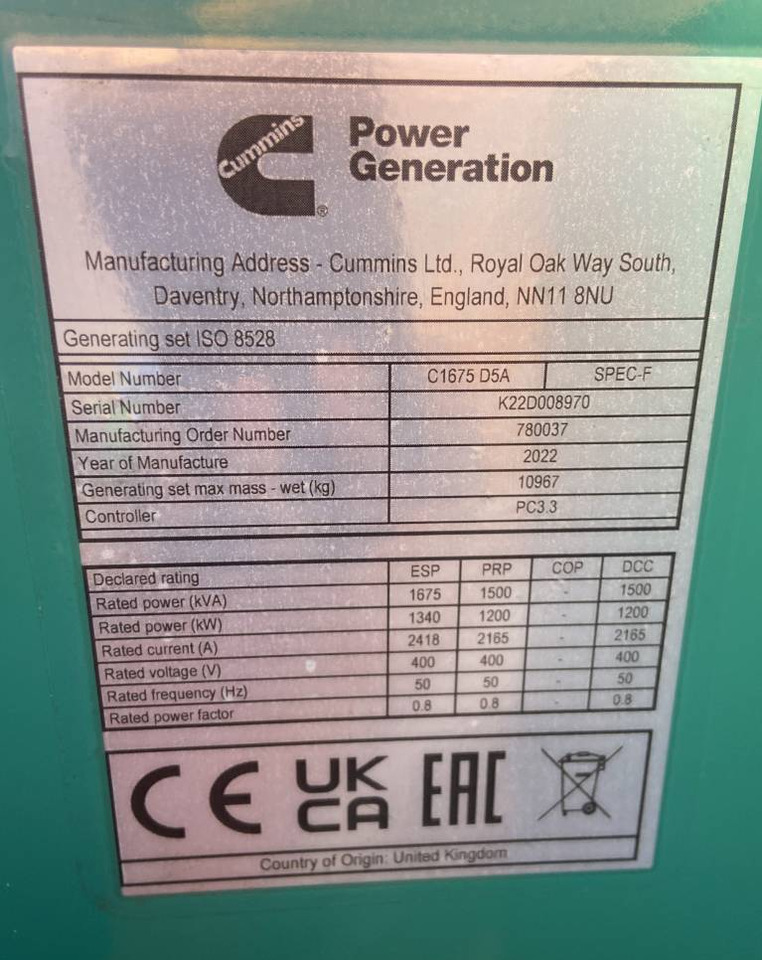 Cummins C1675D5A - 1.675 kVA Generator - DPX-18534-O  - Generator set: picture 4