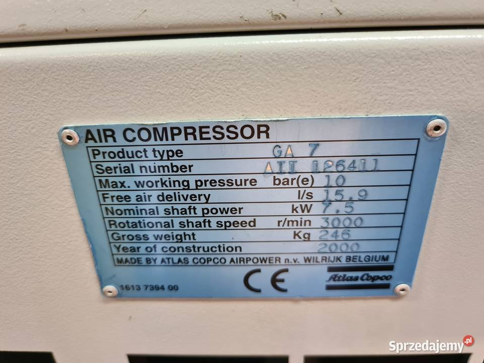 Kompresor śrubowy ATLAS COPCO GA7 7,5 kw - Air compressor: picture 4