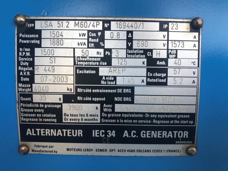Leroy Somer SDMO 1880 kVA generatordeel SDMO 1880 kVA generatordeel op frame - Generator set: picture 4