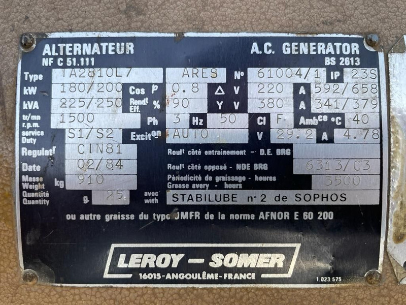 Renault Leroy Somer 250 kVA generatorset - Generator set: picture 5