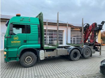 Forestry trailer, Truck MAN TGA 26.480 Kurzholz  6x2 Penz Kran Nachlaufachse: picture 1