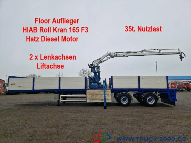 Floor Hiab 165F3 Roll Kran 35t. Nutzlast 2 Lenkachsen - Dropside/ Flatbed semi-trailer: picture 1