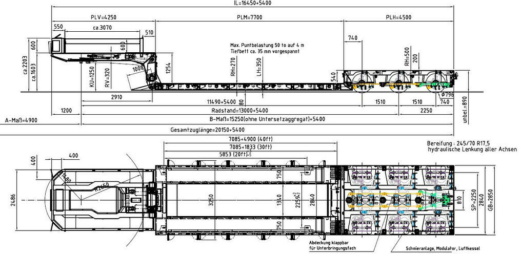 New Low loader semi-trailer Meusburger 1+3-Achs-Tiefbett-Kombination mit Halbachsen: picture 12