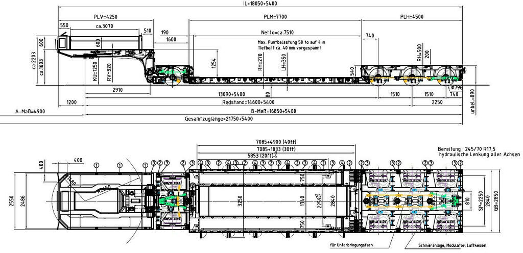 New Low loader semi-trailer Meusburger 1+3-Achs-Tiefbett-Kombination mit Halbachsen: picture 11