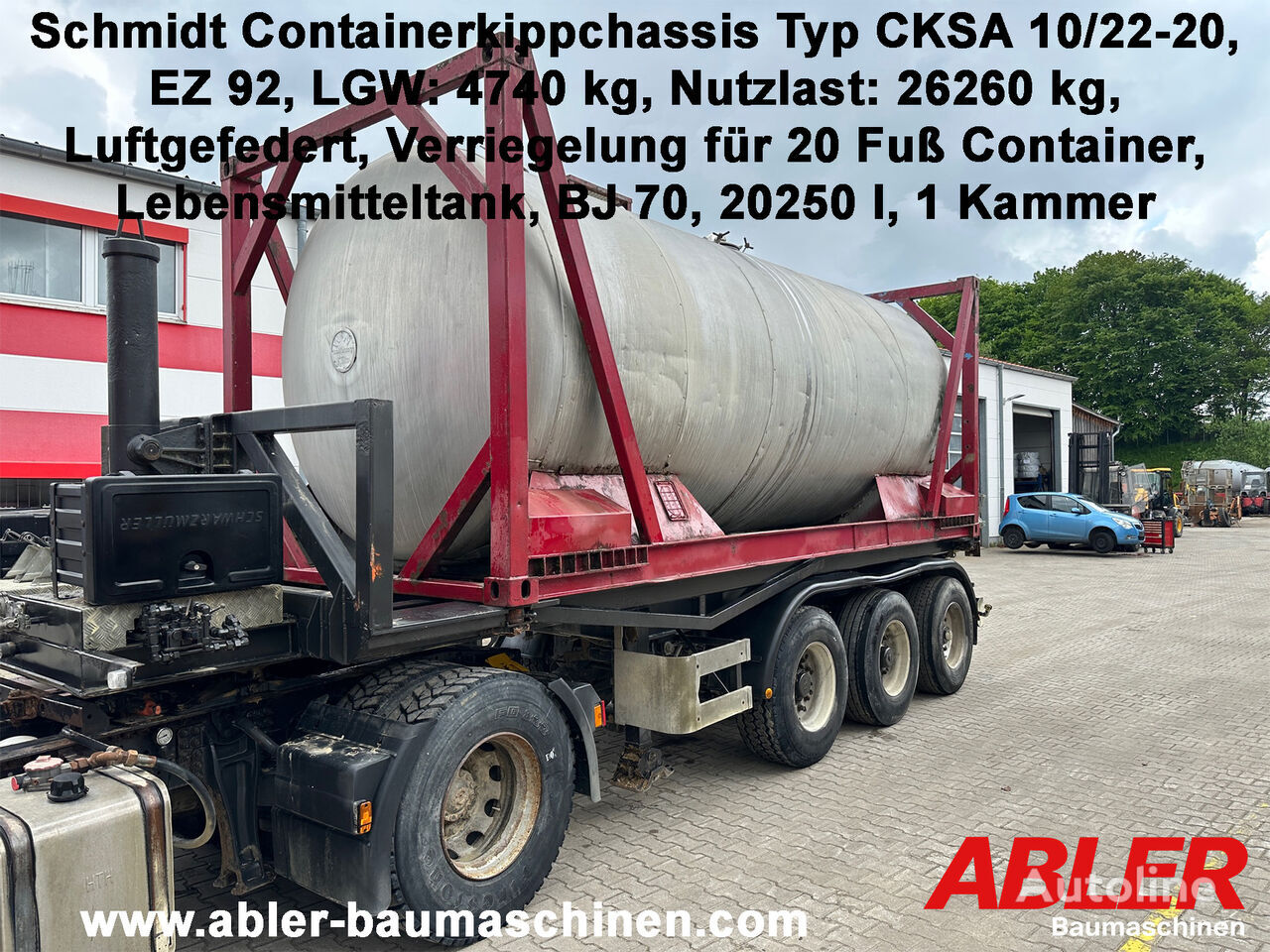 Schmidt CKSA 10/22-20 Containerkippchassis mit Lebensmitteltank - Container transporter/ Swap body semi-trailer: picture 1