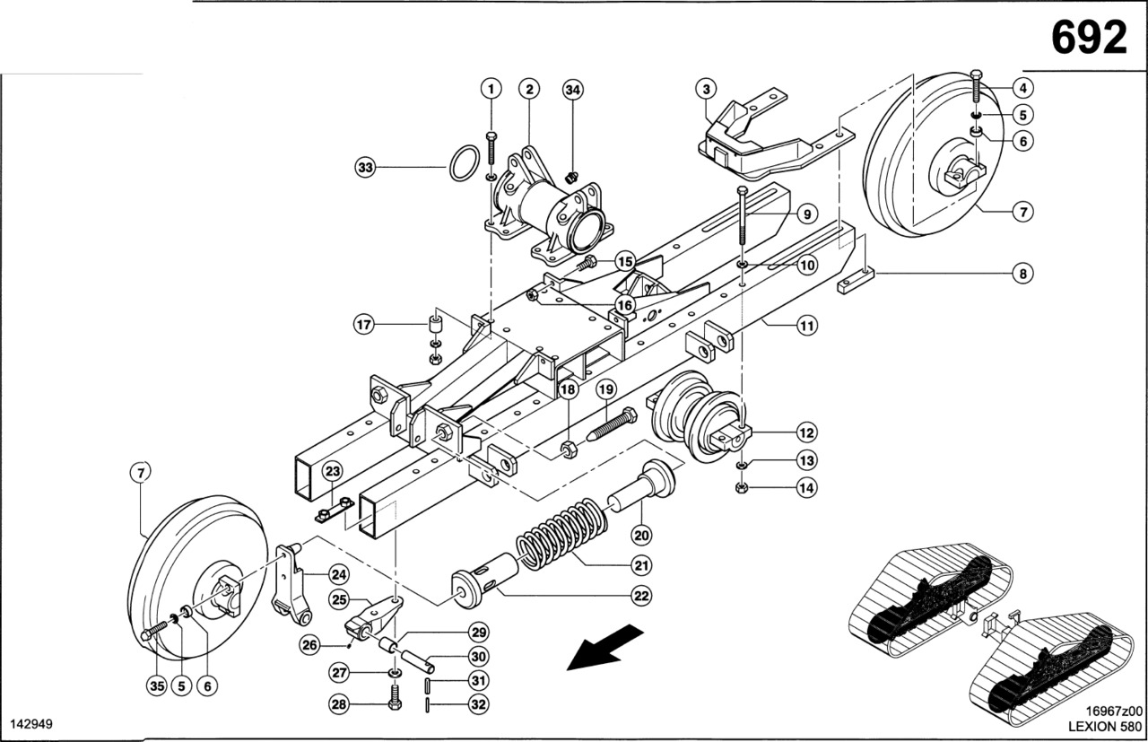 Claas Lexion 580 KOŁO PROWADZ.  0007596500 (Półgąsienica stalowa; rama podwozia) - Undercarriage parts for Combine harvester: picture 1
