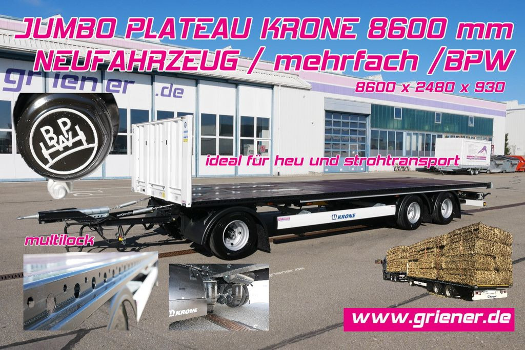 Krone ADP 27/ JUMBO PLATEAU ANHÄNGER KRONE 3-achs 8600  - Dropside/ Flatbed trailer: picture 1