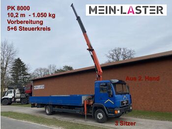 Dropside/ Flatbed truck, Crane truck MAN 12.220 PK 8000. 10,2 m - 1.000 kg 3 Sitzer: picture 1