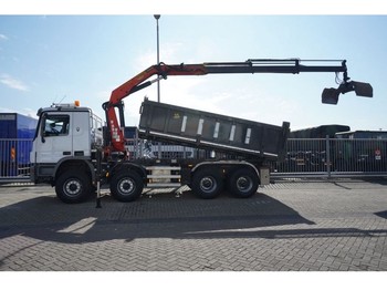 Truck Mercedes-Benz ACTROS 4141 8X4 2 SIDE TIPPER WITH PALFINGER PK 20002 CRANE: picture 1