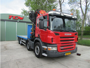 Crane truck, Dropside/ Flatbed truck Scania P400 Euro 5 8x2 Palfinger PK 42502: picture 1