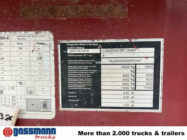 Langendorf SKS-HS 24/28, Stahlmulde ca. 24m³, Liftachse - Tipper semi-trailer: picture 2 Langendorf SKS-HS 24/28, Stahlmulde ca. 24m³, Liftachse - Tipper semi-trailer: picture 2