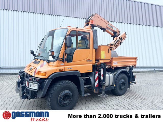 Tipper, Crane truck Unimog U400 4x4, Frontzapfwelle, Kipper, Kran MKG HKL: picture 11