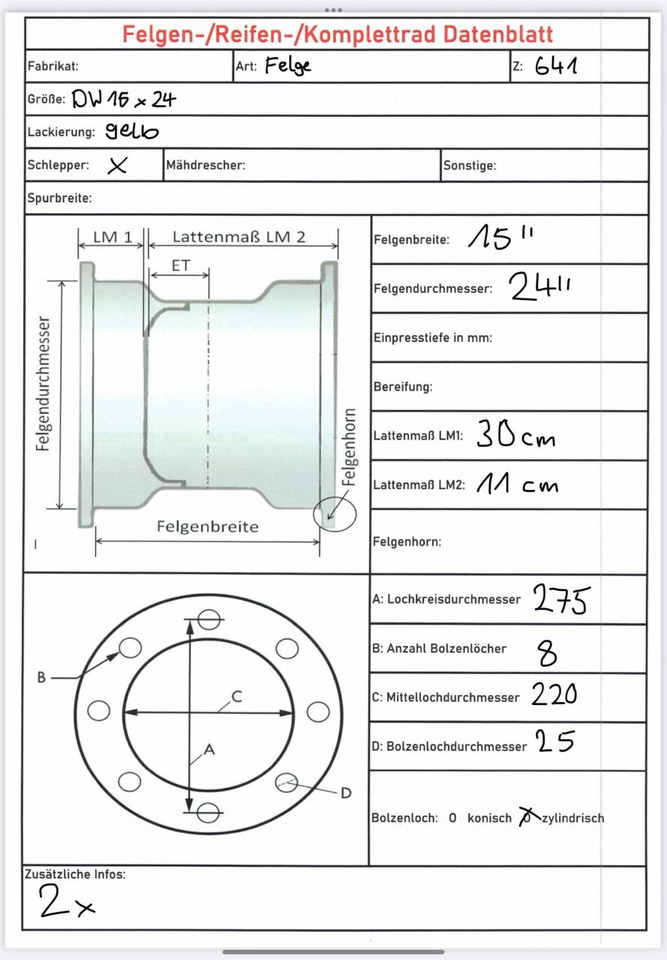 John Deere 15X24 / 8 Loch Felge - Rim: picture 4 John Deere 15X24 / 8 Loch Felge - Rim: picture 4