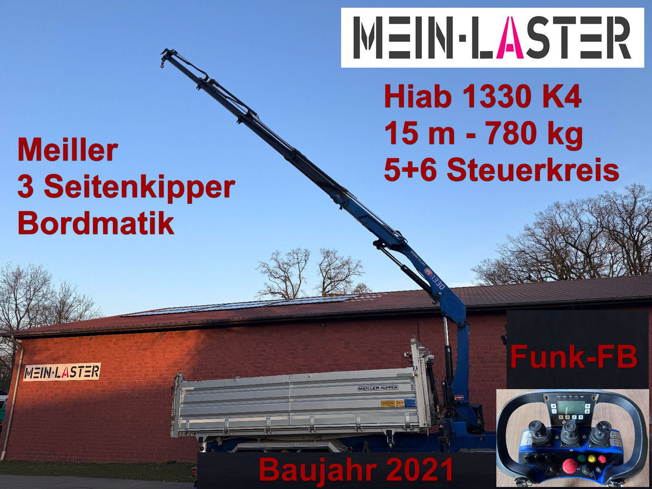 MAN Aufbau Meiller Bordmatik + HMF 1330 K4 15m Funk - Tipper, Crane truck: picture 1 MAN Aufbau Meiller Bordmatik + HMF 1330 K4 15m Funk - Tipper, Crane truck: picture 1