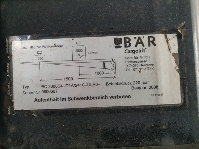 Tail lift Baer Cargolift Ladebordwand Baer Cargolift Ladebordwand 2t BÄR Typ BC2000S4: picture 8