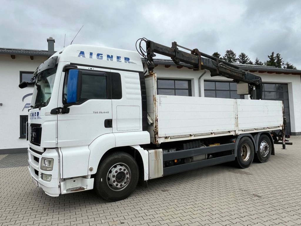 Dropside/ Flatbed truck, Crane truck MAN TGS 26.440 Baustoff mit HIAB XS 166 Kran: picture 6