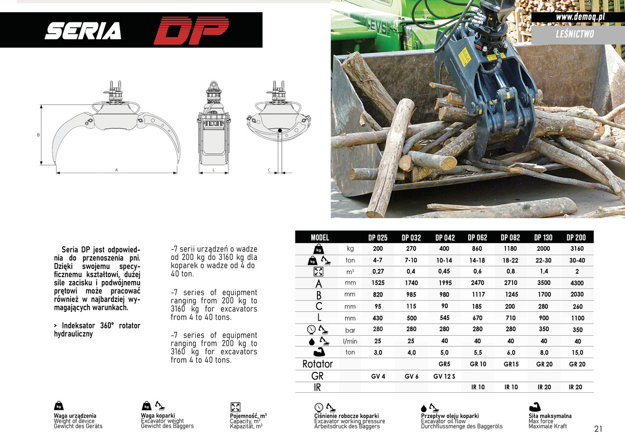 DEMOQ DP082 Log Grab 1180 kg - Grapple for Construction machinery: picture 3 DEMOQ DP082 Log Grab 1180 kg - Grapple for Construction machinery: picture 3