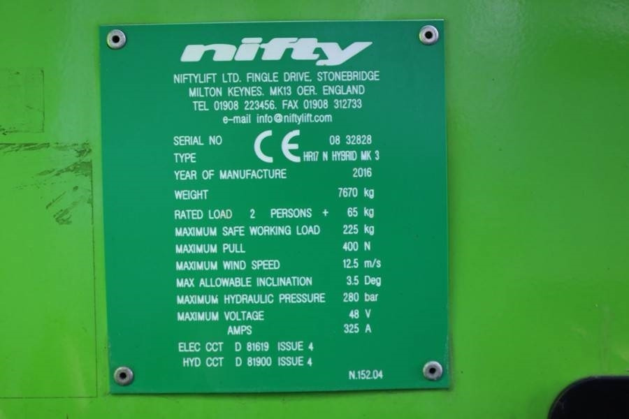 Articulated boom Niftylift HR17N HYBRID MK3 Hybrid Battery & Diesel, 17m Work: picture 6