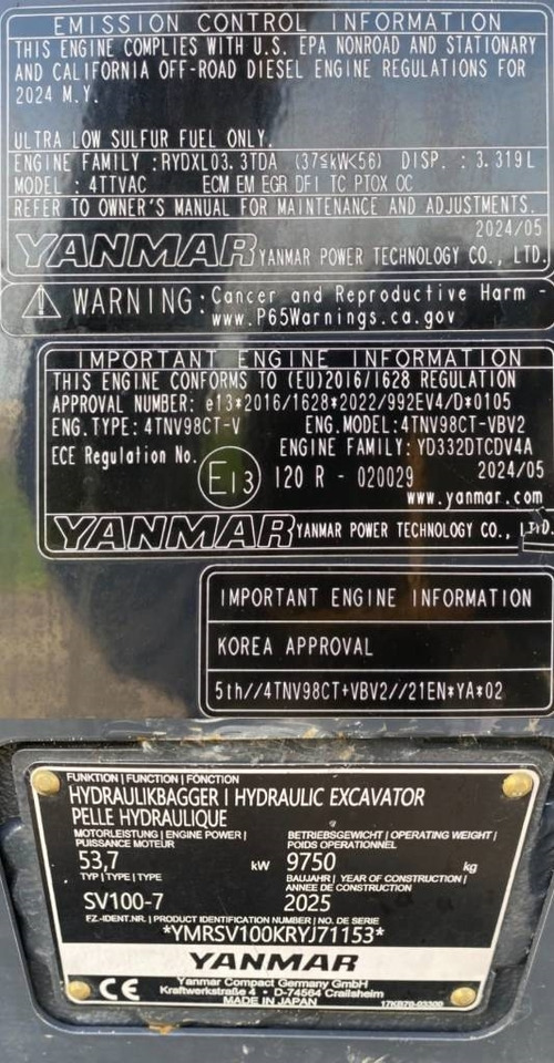 Mini excavator Yanmar SV 100-7 1er Main/Certificat CE endommagée: picture 15