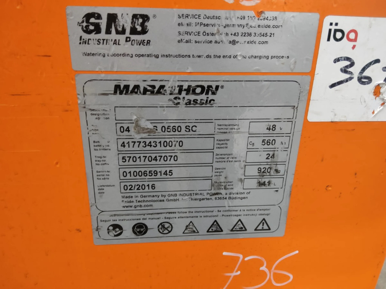 GNB 48V 560Ah - Battery for Material handling equipment: picture 2 GNB 48V 560Ah - Battery for Material handling equipment: picture 2