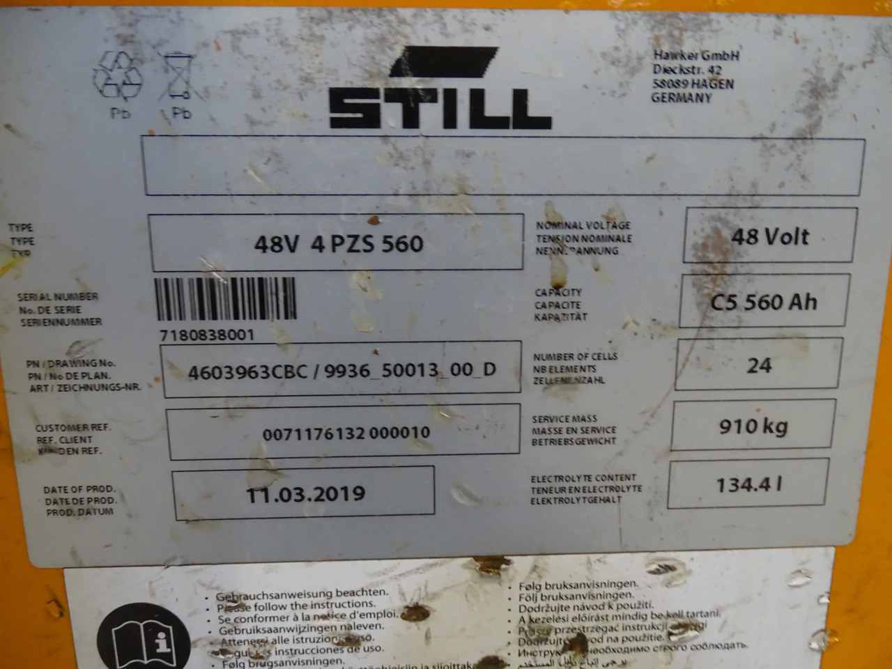 Hawker 48V 560Ah - Battery for Material handling equipment: picture 2 Hawker 48V 560Ah - Battery for Material handling equipment: picture 2