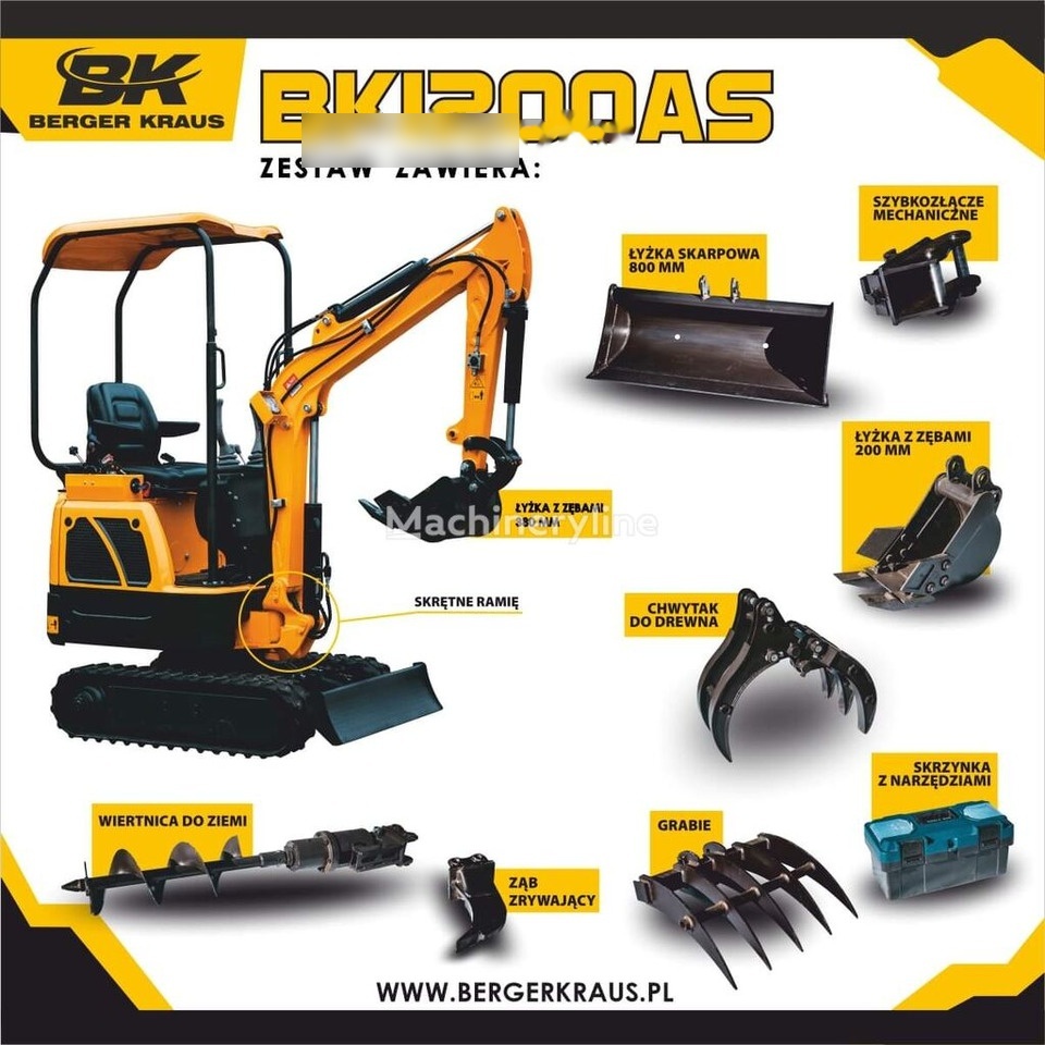 Berger Kraus Nowy BERGER KRAUS BK1200AS KUBOTA skrętne ramie +osprzet - Mini excavator: picture 1 Berger Kraus Nowy BERGER KRAUS BK1200AS KUBOTA skrętne ramie +osprzet - Mini excavator: picture 1