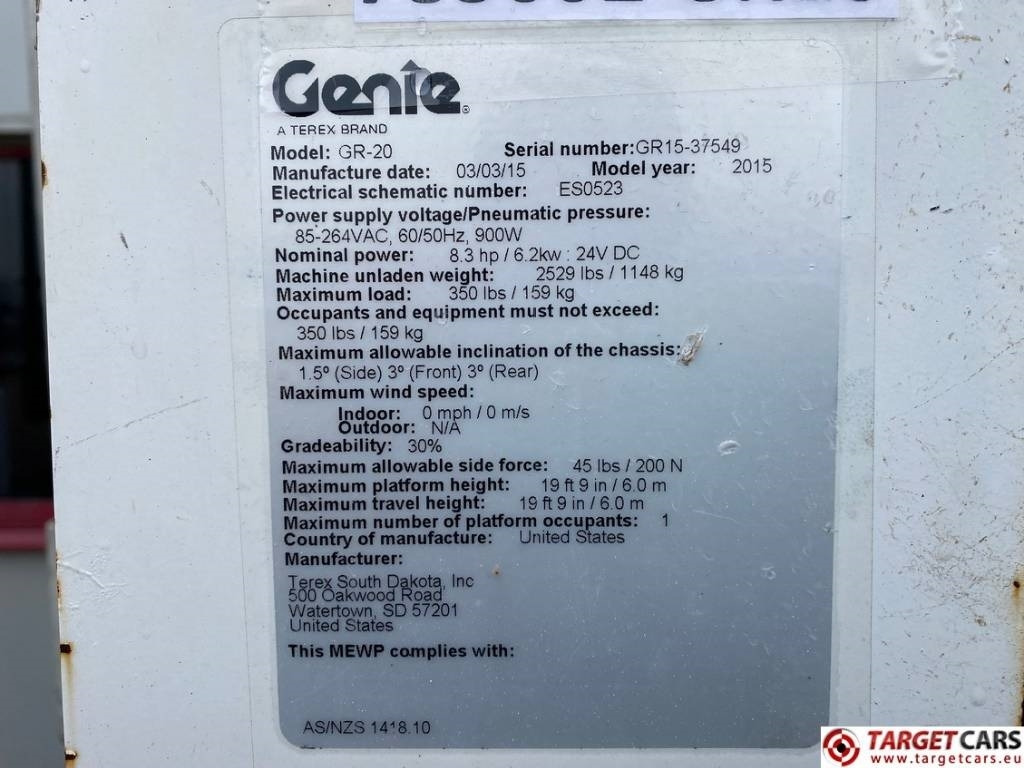 Leasing of Genie GR-20 RunAbout Electric Vertical Mast Lift 802cm  Genie GR-20 RunAbout Electric Vertical Mast Lift 802cm: picture 10