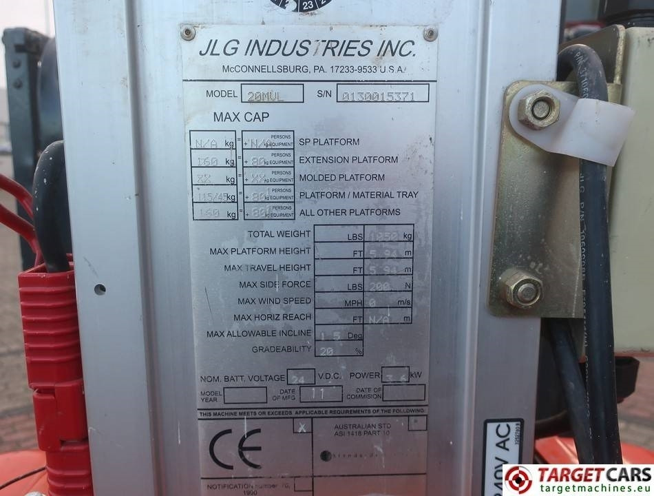 Vertical mast lift JLG 20MVL Electric Vertical Mast Work Lift 794cm: picture 10