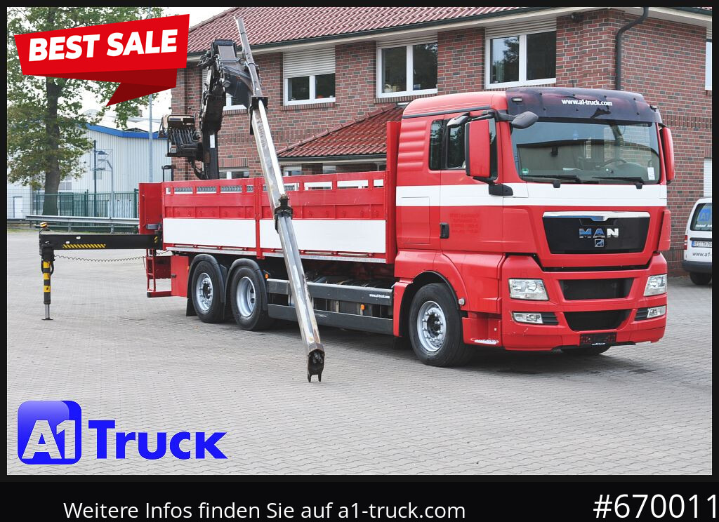 MAN TGX 26.400, Hiab Kran, Lenk-Liftachse, - Dropside/ Flatbed truck, Crane truck: picture 1 MAN TGX 26.400, Hiab Kran, Lenk-Liftachse, - Dropside/ Flatbed truck, Crane truck: picture 1
