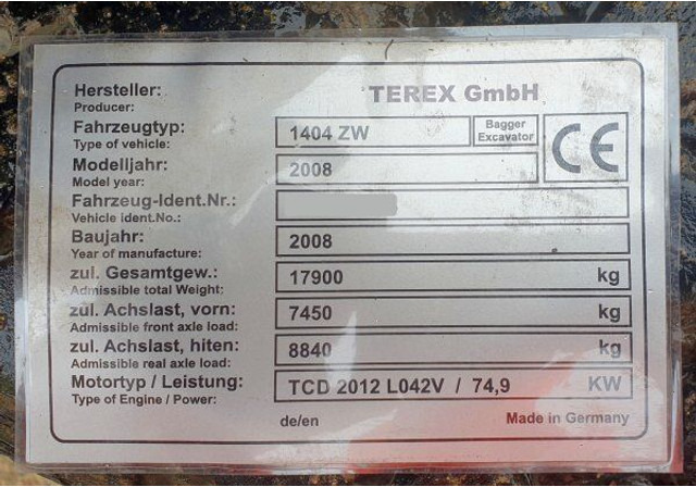 Atlas Terex 1404 ZW - Excavator: picture 5 Atlas Terex 1404 ZW - Excavator: picture 5