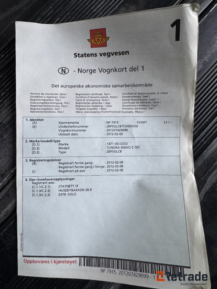 Snøscooter SKI-DOO TUNDRA 600HO E-TEC - Other machinery: picture 5 Snøscooter SKI-DOO TUNDRA 600HO E-TEC - Other machinery: picture 5