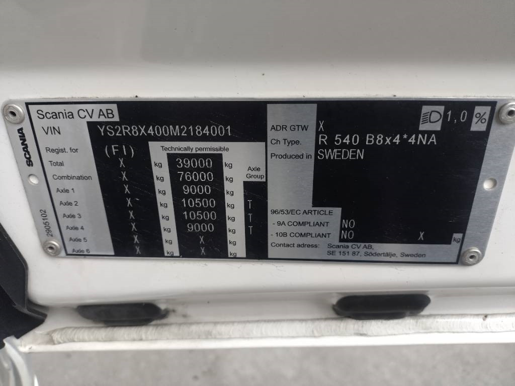 Cab chassis truck Scania R540 8x4 pitkä alusta runko 9,6m: picture 12