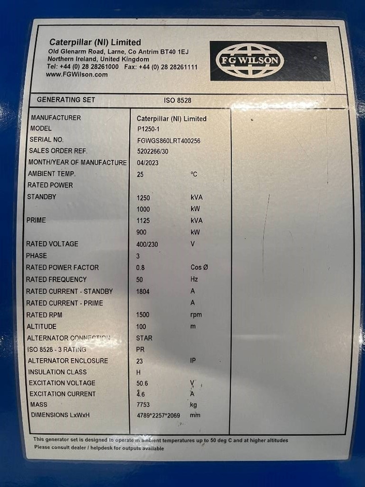 New Generator set FG Wilson P1250-1 - 1250 kVA Open Genset - DPX-16028-O: picture 6
