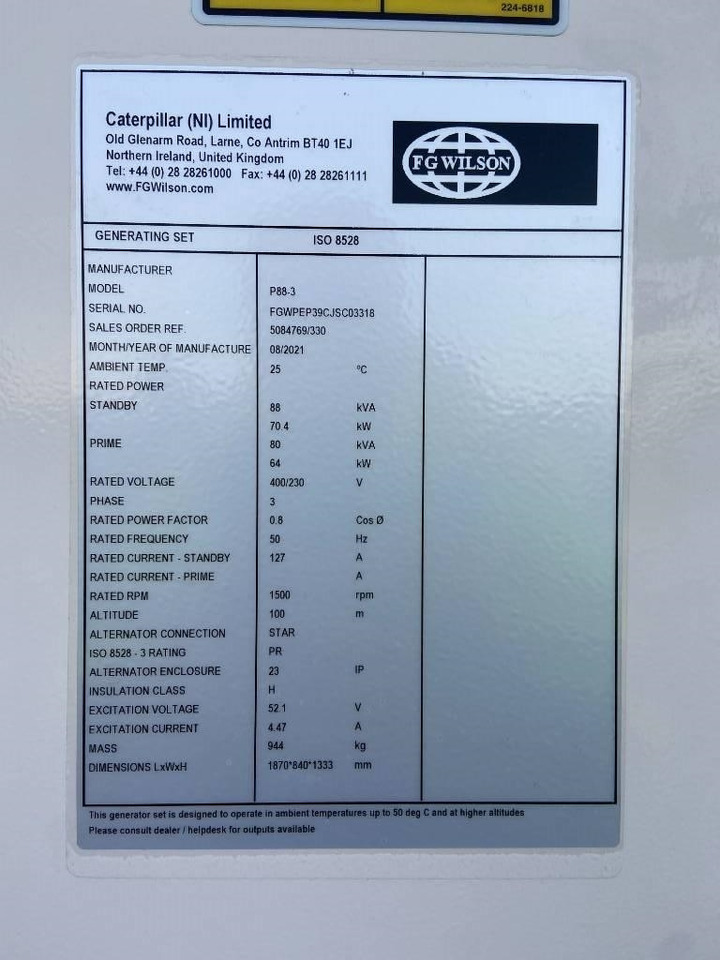 FG Wilson P88-3 - 88 kVA Open Genset - DPX-16007-O - Generator set: picture 5 FG Wilson P88-3 - 88 kVA Open Genset - DPX-16007-O - Generator set: picture 5