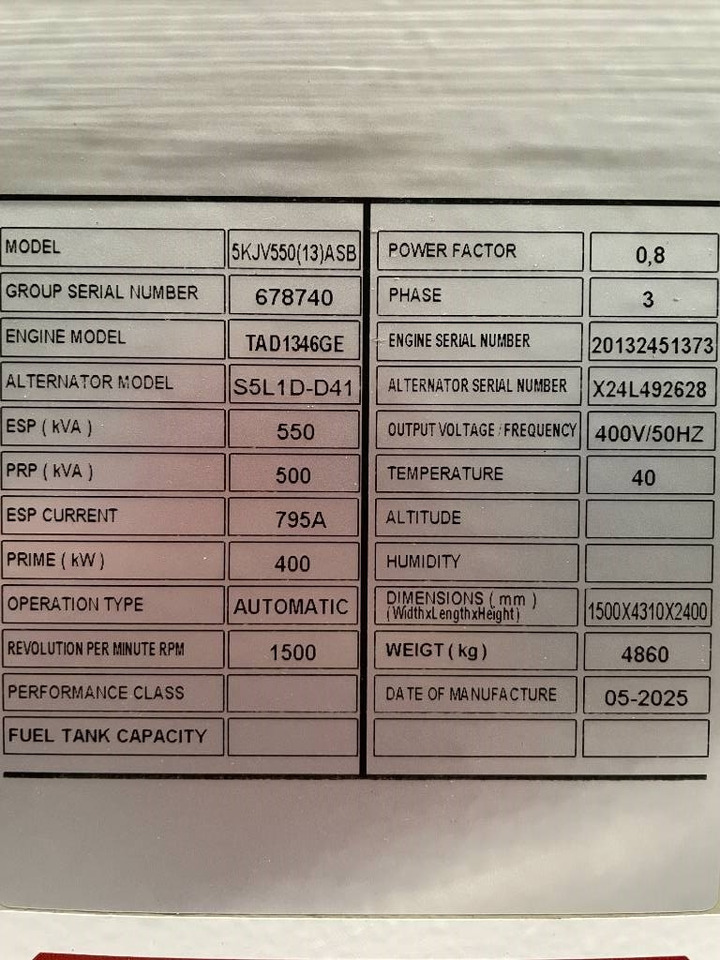 Volvo TAD1346GE - 550 kVA Generator - DPX-18882 - Generator set: picture 5 Volvo TAD1346GE - 550 kVA Generator - DPX-18882 - Generator set: picture 5