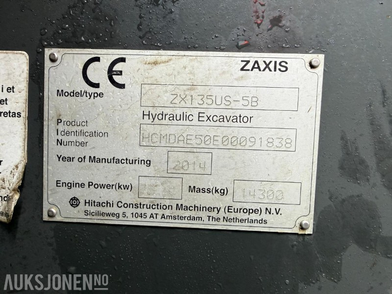 Excavator 2014 Hitachi Zaxis 135us BELTEGRAVER ENGCON TILTROTATOR SERVICEHISTORIKK SENTRALSMØRING 2 SKUFFER: picture 31