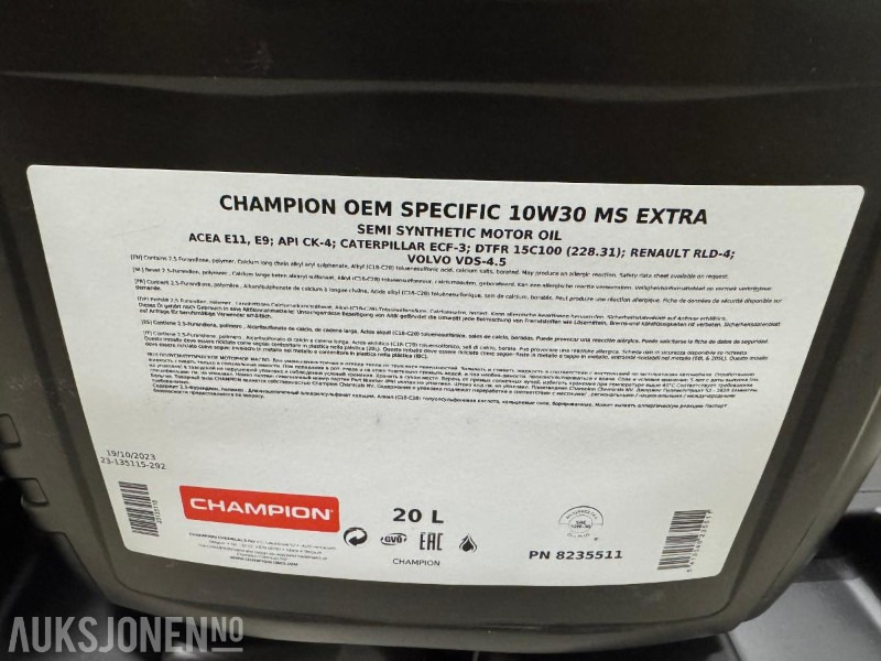 100 liter Olje - Champion OEM Specific 10W30 MS Extra - Attachment for Construction machinery: picture 4 100 liter Olje - Champion OEM Specific 10W30 MS Extra - Attachment for Construction machinery: picture 4