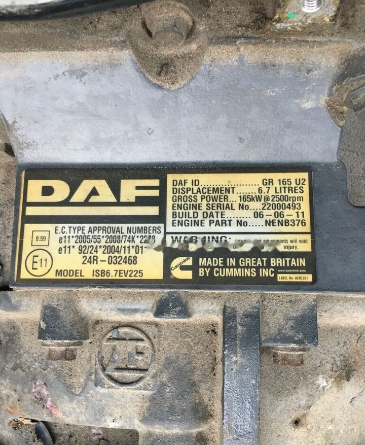 DAF Paccar GR 165 U2 DAF CF, LF - Engine for Truck: picture 2 DAF Paccar GR 165 U2 DAF CF, LF - Engine for Truck: picture 2