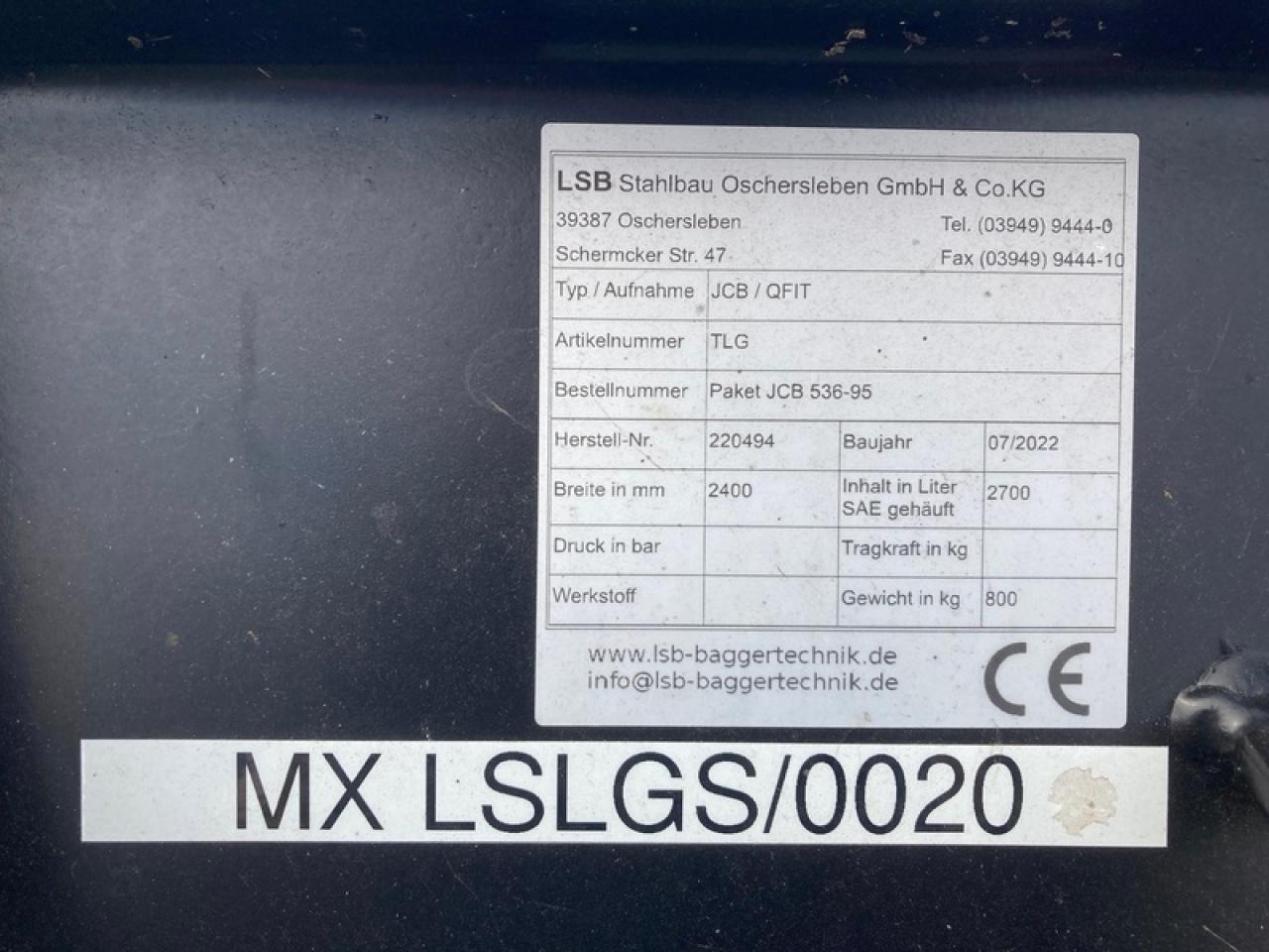 JCB LSB LEICHTGUTSCHAUFEL JCB Q-FIT - Loader bucket: picture 4 JCB LSB LEICHTGUTSCHAUFEL JCB Q-FIT - Loader bucket: picture 4