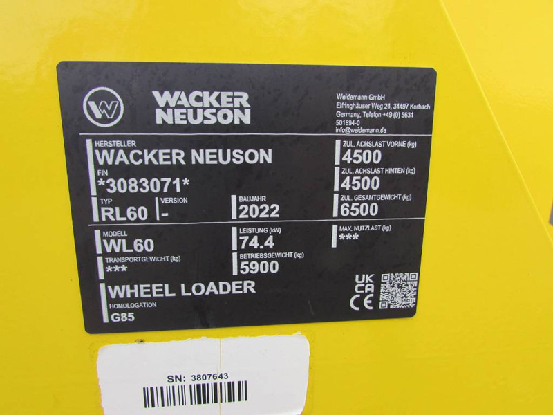 Wheel loader WACKER NEUSON WL 60 Radlader 48.500 EUR: picture 6