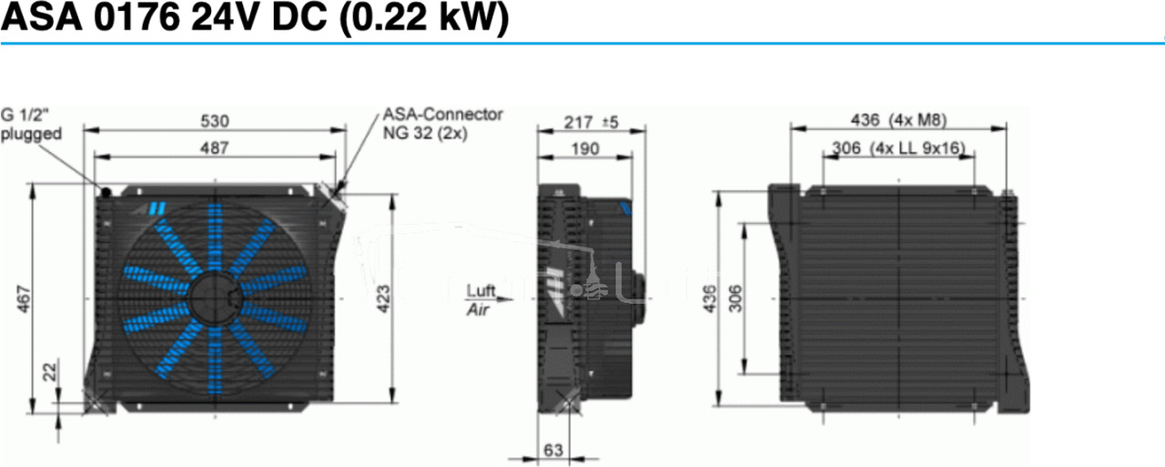 Chłodnica oleju hydraulicznego ASA 0176 / 24V / 250L ASA0176AD02 - Oil cooler for Loader crane: picture 2 Chłodnica oleju hydraulicznego ASA 0176 / 24V / 250L ASA0176AD02 - Oil cooler for Loader crane: picture 2