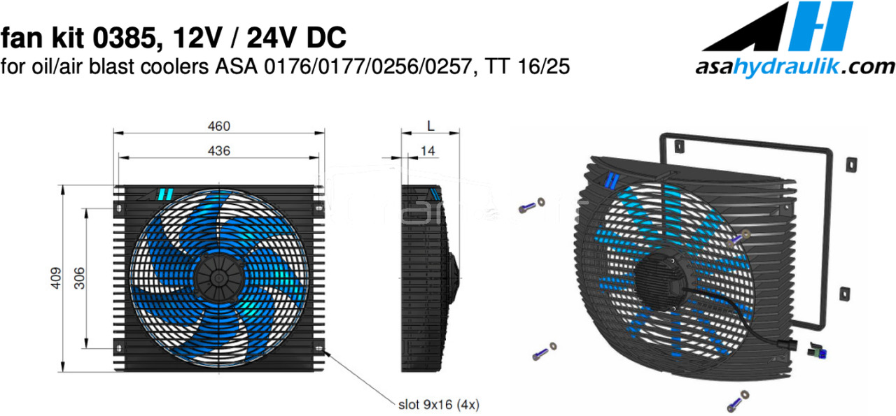 Wentylator chłodnicy ASA Hydraulik TT16, 25, ASA 0176-0256 24VDC - Oil cooler for Loader crane: picture 2 Wentylator chłodnicy ASA Hydraulik TT16, 25, ASA 0176-0256 24VDC - Oil cooler for Loader crane: picture 2