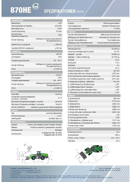 LIUGONG 870 HE vollelektrisch, 24.2 t, 4.7-5.2 cbm - Wheel loader: picture 2 LIUGONG 870 HE vollelektrisch, 24.2 t, 4.7-5.2 cbm - Wheel loader: picture 2