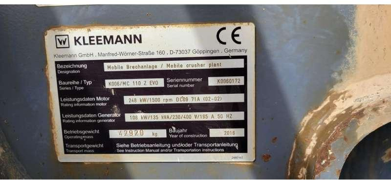 Leasing of Kleemann A MACHOIRE MC 110 EVO Kleemann A MACHOIRE MC 110 EVO: picture 21