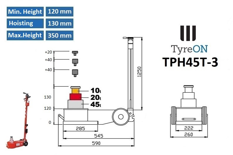 TPH45T-3 Air hydraulic jack 45 Tons - Minimum height 12 cm - portable (40 kg) - Workshop equipment: picture 4 TPH45T-3 Air hydraulic jack 45 Tons - Minimum height 12 cm - portable (40 kg) - Workshop equipment: picture 4