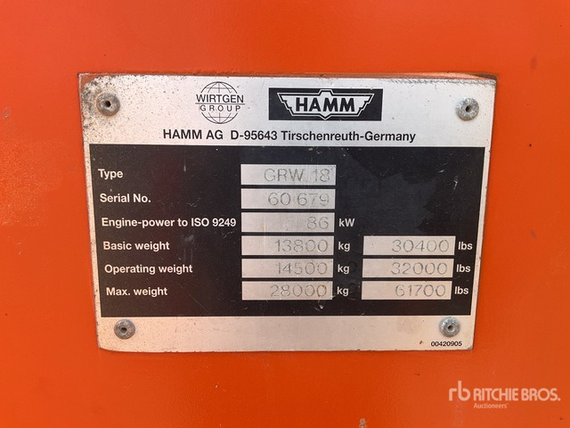 2003 Hamm GRW18 8 Wheel Pneumatic Roller - Pneumatic roller: picture 1 2003 Hamm GRW18 8 Wheel Pneumatic Roller - Pneumatic roller: picture 1